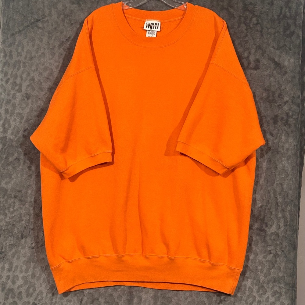 Simply For Sports Mens 2XL Short Sleeve Sweatshirt Orange Vintage Fleece USA